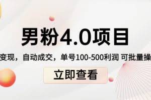 男粉4.0项目：私域变现 自动成交 单号100-500利润 可批量（送1.0+2.0+3.0）