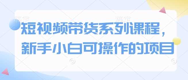 短视频带货系列课程,新手小白可操作的项目