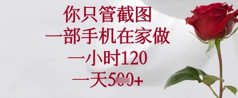 你只管截图，一部手机在家可以做，一小时120.一天5张+【揭秘】