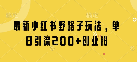 最新小红书野路子玩法，单日引流200+创业粉