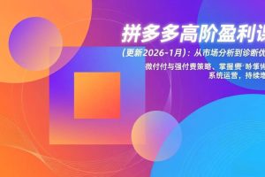 （17252期）拼多多高阶盈利课(更新2026-1月)：从市场分析到诊断优化、微付费与强付费策略，掌握系统运营