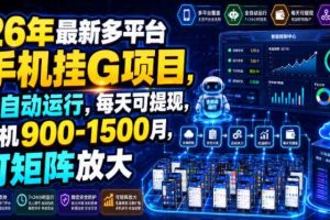 26年最新多平台手机挂G项目,全自动运行,每天可提现,单机900-1500月,可矩阵放大【揭秘】