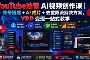 YouTube油管AI视频创作课｜账号搭建+AI成片+去重限流解决方案，YPP变现一站式教学