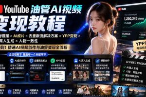 （19689期）YouTube油管AI视频变现教程：账号搭建×AI成片×去重限流解决方案×YPP变现×AI真人生成×人物一致性