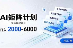 （19690期）AI矩阵计划！日收益2000-6000+，项目绿色长久，安全稳健，合规靠谱，可批量放大。