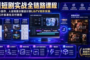 AI短剧实战全链路课程｜从脚本创作、人设场景分镜设计到LibTV高阶实操、一键成片标准化交付教程