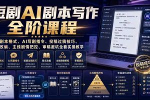 短剧AI剧本写作全阶课程｜标准剧本格式、AI写剧指令、投稿过稿技巧、网文改编、主线剧情把控、审稿避坑全套实操教学
