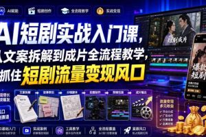 AI短剧实战入门课，从文案拆解到成片全流程教学，抓住短剧流量变现风口