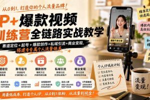 (19860期)IP+爆款视频训练营全链路实战教学;赛道定位+起号+爆款创作+私域引流+商业变现,搭建专属个人流量体系