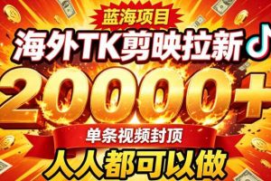 海外TK拉新最新玩法,剪映就能做,不用经验不用粉丝,单条视频收益上限2W+