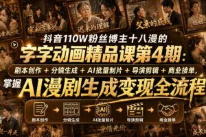 抖音110W粉丝博主十八漫的字字动画精品课第4期：剧本创作+分镜生成+剪辑+商业接单，掌握AI漫剧生成变现全流程（更新0916）