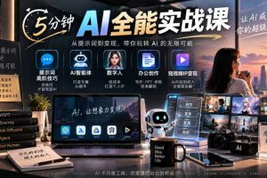 5分钟AI全能实战课｜提示词高阶技巧+AI智能体+数字人+办公创作+短视频IP变现全教程