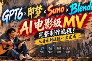 （20587期）GPT6×即梦×Suno×Blender｜AI电影级MV完整制作流程！从音乐到运镜一次完成 (无水印)