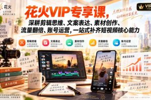 花火VIP专享课，深耕剪辑思维、文案表达、素材创作、流量翻倍、账号运营，一站式补齐短视频核心能力