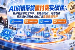 （20611期）AI剧情带货微付费实战课：拆解视频号运营体系，从选品定位、内容创作、投流增长到转化成交打造完整变现闭环