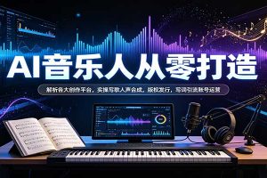AI音乐人从零打造:解析各大创作平台,实操写歌人声合成,版权发行,写词引流账号运营