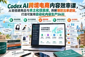 Codex AI跨境电商内容效率课，从零搭建商品与本土化信息库，拆解爆款出单逻辑，打造可复用自动化内容生产Skill