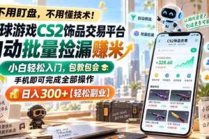 全球游戏CS2饰品交易平台自动批量捡漏賺米，小白轻松入门，包教包会，手机即可完成全部操作，日入300+【揭秘】