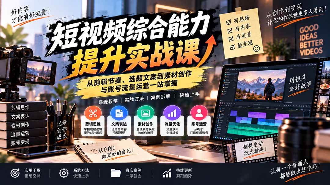 （20599期）短视频综合能力提升实战课：从剪辑节奏、选题文案到素材创作与账号流量运营一站掌握