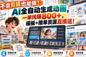 不会剪辑也能做！AI全自动生成动画，一单纯賺800+，模板+接单资源直接送！【揭秘】