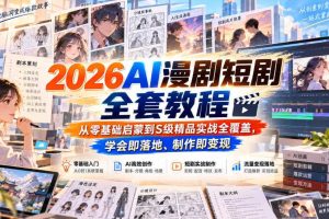2026AI漫剧短剧全套教程,从零基础启蒙到S级精品实战全覆盖,学会即落地、制作即变现