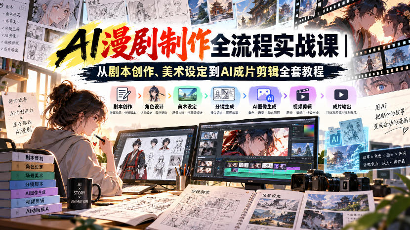 AI漫剧制作全流程实战课|从剧本创作、美术设定到AI成片剪辑全套教程