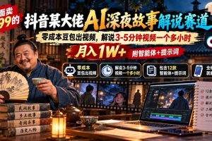 （20648期）外面卖699的抖音某大佬AI深夜故事解说赛道：零成本豆包出视频，解说3-5分钟视频一个多小时，月入1W+附智能体+提示词
