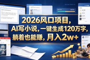 (20653期)2026 风口项目,AI 写小说,一键生成 120 万字,躺着也能赚,月入 2w +