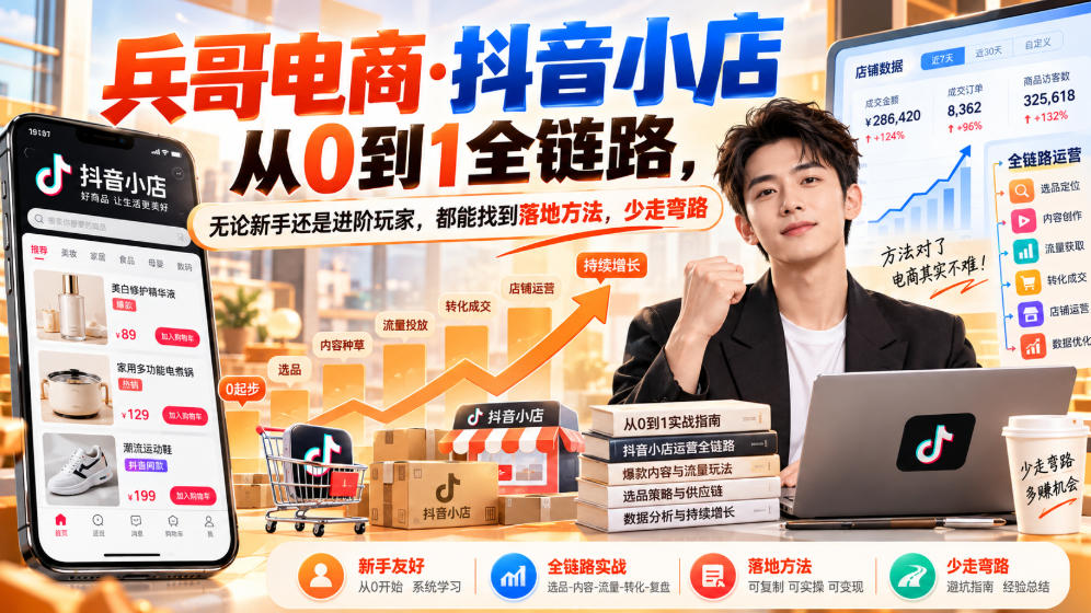 【无水印】兵哥电商·抖音小店从0到1全链路，无论新手还是进阶玩家，都能找到落地方法，少走弯路（更新9月）