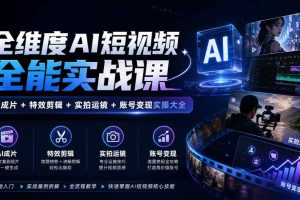 全维度AI短视频全能实战课,AI成片+特效剪辑+实拍运镜+账号变现实操大全