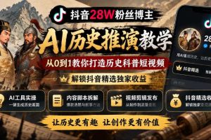 抖音28W粉丝博主的AI历史推演教学,从0到1教你打造历史科普短视频,解锁抖音精选独家收益