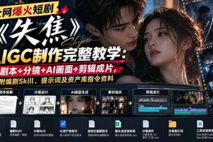 (20805期)全网爆火短剧《失焦》AIGC制作完整教学:剧本+分镜+AI画面+剪辑成片,附编剧Skill、提示词及资产库指令资料