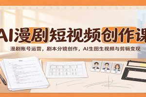 AI漫剧短视频创作课：漫剧账号运营，剧本分镜创作，AI生图生视频与剪辑变现