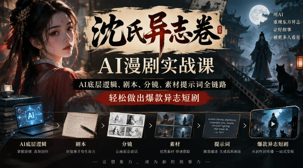 沈氏异志卷AI漫剧实战课|AI底层逻辑、剧本、分镜、素材提示词全链路,轻松做出爆款异志短剧