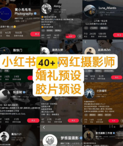 独家高质量调色素材合集！精选小红书40+多位网红婚礼/人像/风光摄影师的预设，按姓名整理，建议收藏！