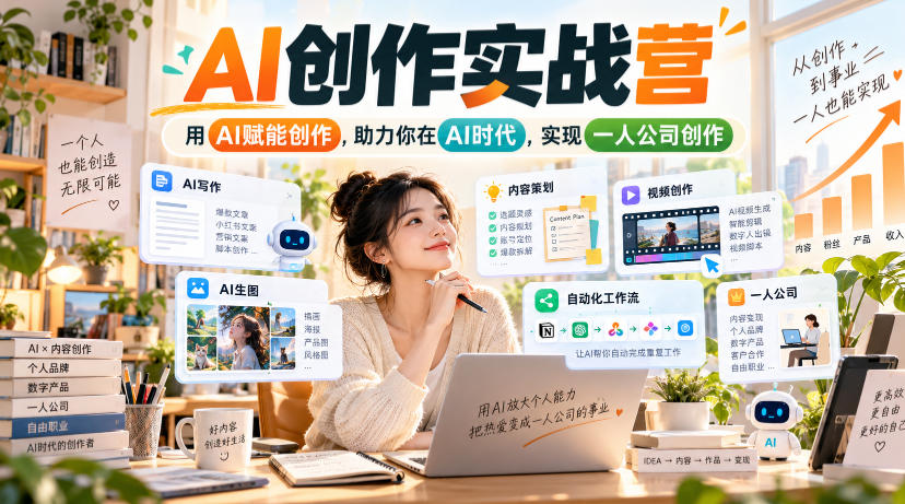 AI创作实战营，用AI赋能创作，助力你在AI时代，实现一人公司创作