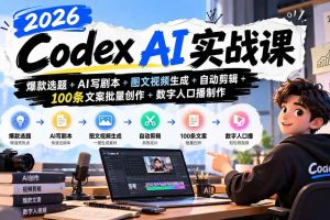 (20899期)2026Codex AI实战课:爆款选题+AI写剧本+图文视频生成+自动剪辑+100条文案批量创作+数字人口播制作