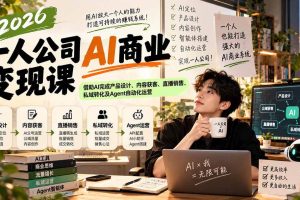 （20901期）2026一人公司AI商业变现课：借助AI完成产品设计、内容获客、直播销售、私域转化及Agent自动化运营