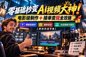 （20897期）零基础秒变AI视频大神！电影级制作 + 接单变现全攻略，模板直接抄，社区陪练不踩坑【原创双语字幕】