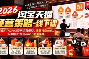 （20912期）2026淘宝天猫经营策略-线下课：揭秘A1/A2/A3资产运营模型、爆款打造公式、3248推广打法与618大促策略