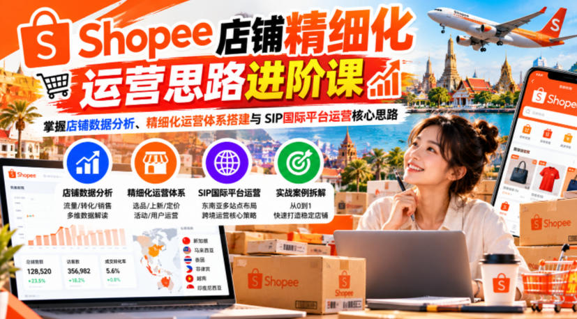 Shopee店铺精细化运营思路进阶课,掌握店铺数据分析、精细化运营体系搭建与SIP国际平台运营核心思路