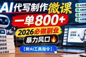AI代写制作微课,一单800+,2026必做副业,暴力风口【附AI工具指令】【揭秘】