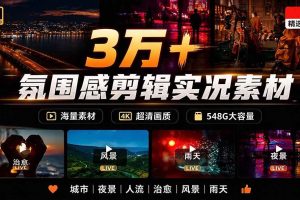 （21009期）氛围感3万+海量高清剪辑实况素材，含雨天、雪天、夜景、街道等经典场景，伤感唯美励志短视频无水印素材