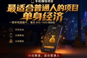 单身经济小众赛道，每天800-1000，一部手机就能干，最适合普通人的项目【揭秘】