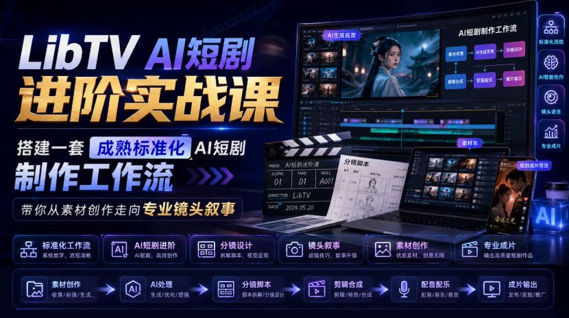 LibTV AI短剧进阶实战课,搭建一套成熟标准化AI短剧制作工作流,带你从素材创作走向专业镜头叙事(更新)
